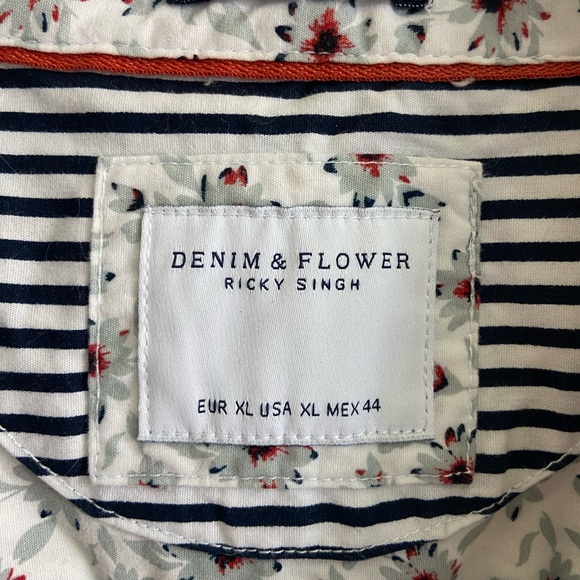 Denim & Flower Ricky Singh Size XL White Blue Floral Cotton Button Shirt - Picture 3 of 3